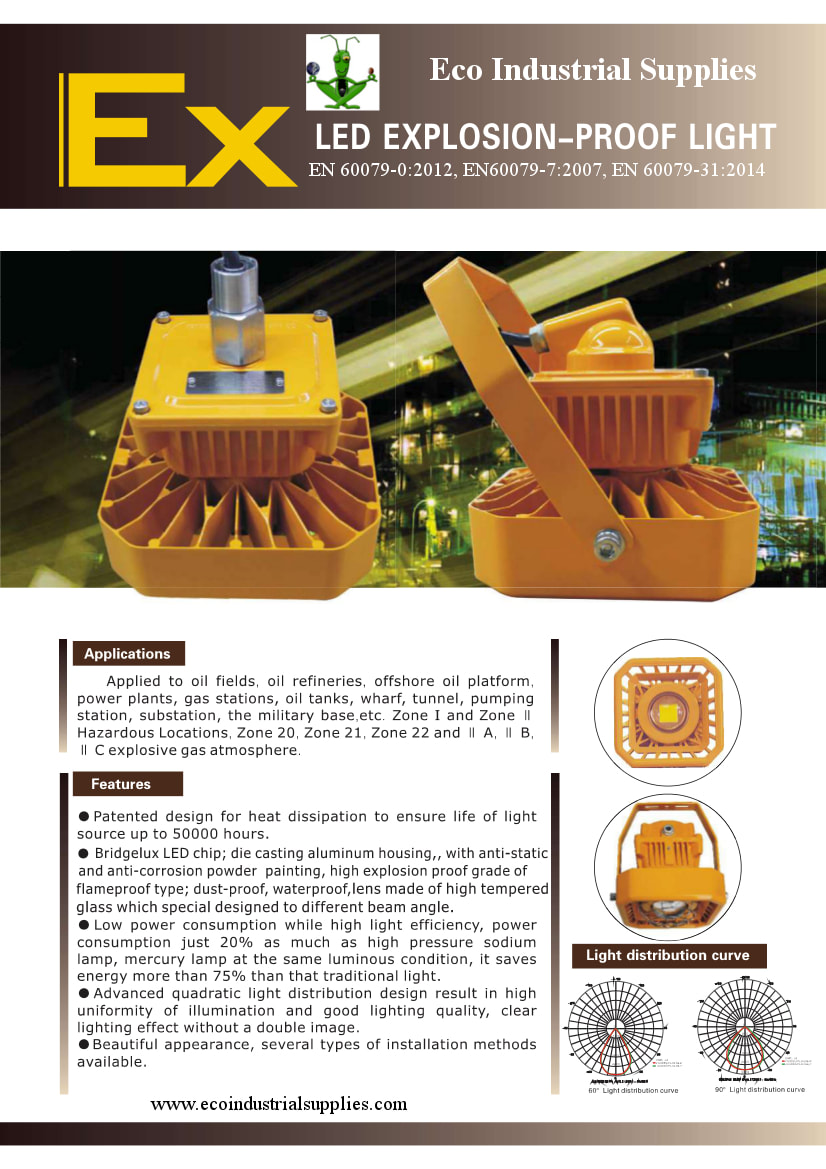 A strong and robust explosion proof light with Atex certification. availble from Eco Industrial Supplies