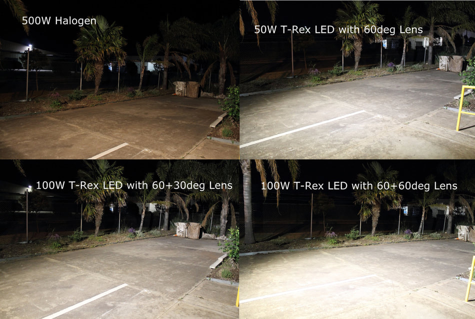 SES rescue light Comparison photo of the T-Rex against a 500 watt Halogen light